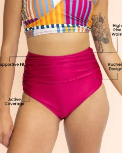 Clearance Ruched High Rise Bottom Swim Bottoms