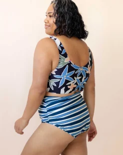 Clearance Monica Stripe Ruched High Rise Bottom Swim Bottoms