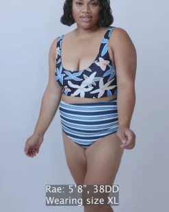 Clearance Monica Stripe Ruched High Rise Bottom Swim Bottoms