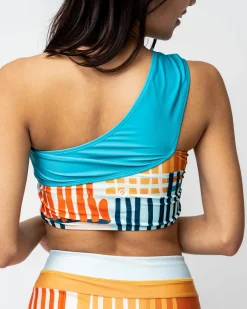 Hot Patchwork Crop Swim Tops